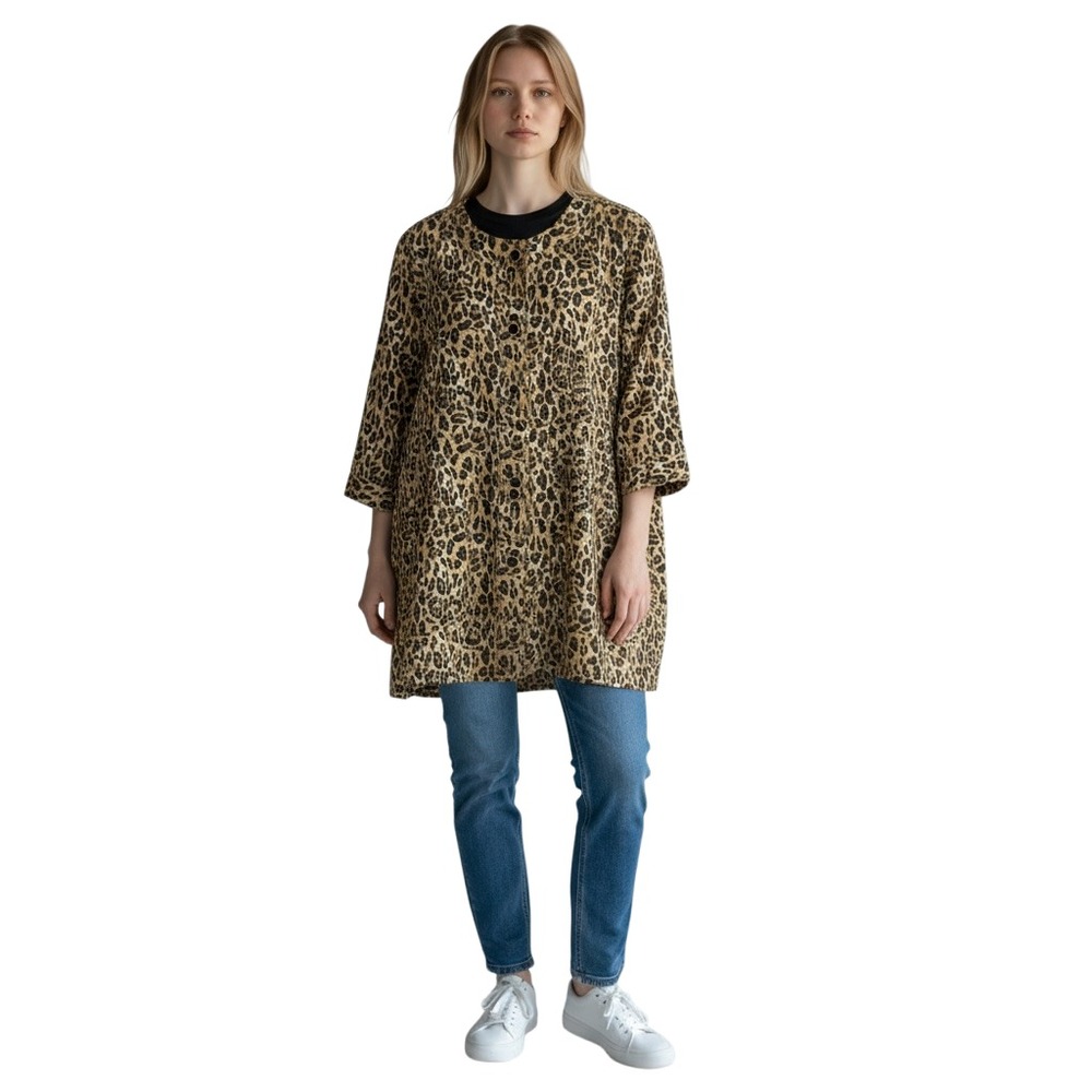 Added Dimensions Catherines Women's 1X Leopard Print Jacquard Jacket Gold Button